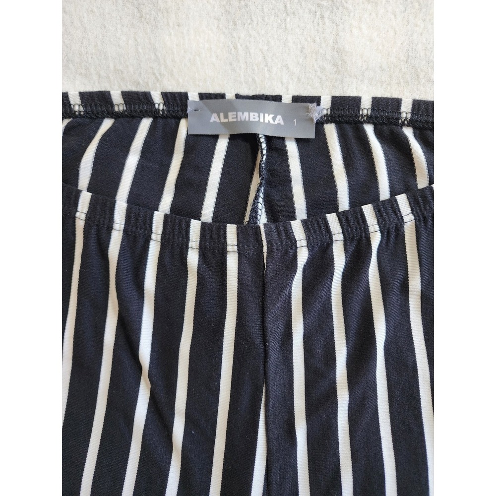 Alembika Black White Striped Leggings Size 1 Lagenlook Made in Israel Stretch - Picture 2 of 6